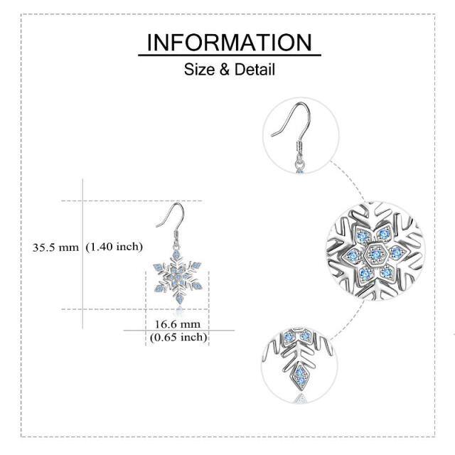 Pendientes en forma de copo de nieve con circonitas circulares de plata de ley-6