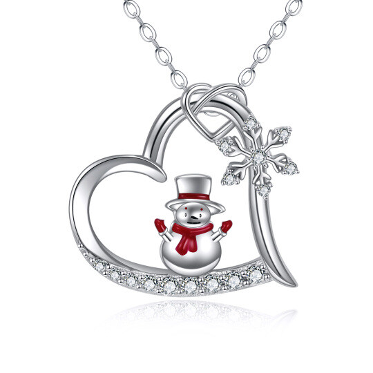 Collana con ciondolo a forma di fiocco di neve e pupazzo di neve in argento 925 a forma di cerchio con zirconi cubici