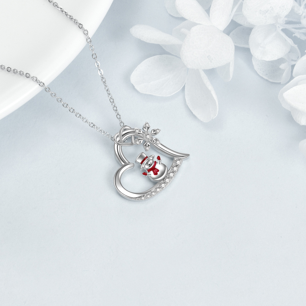 Collar colgante de plata de ley con forma circular y circonitas cúbicas Copo de nieve y mu-4