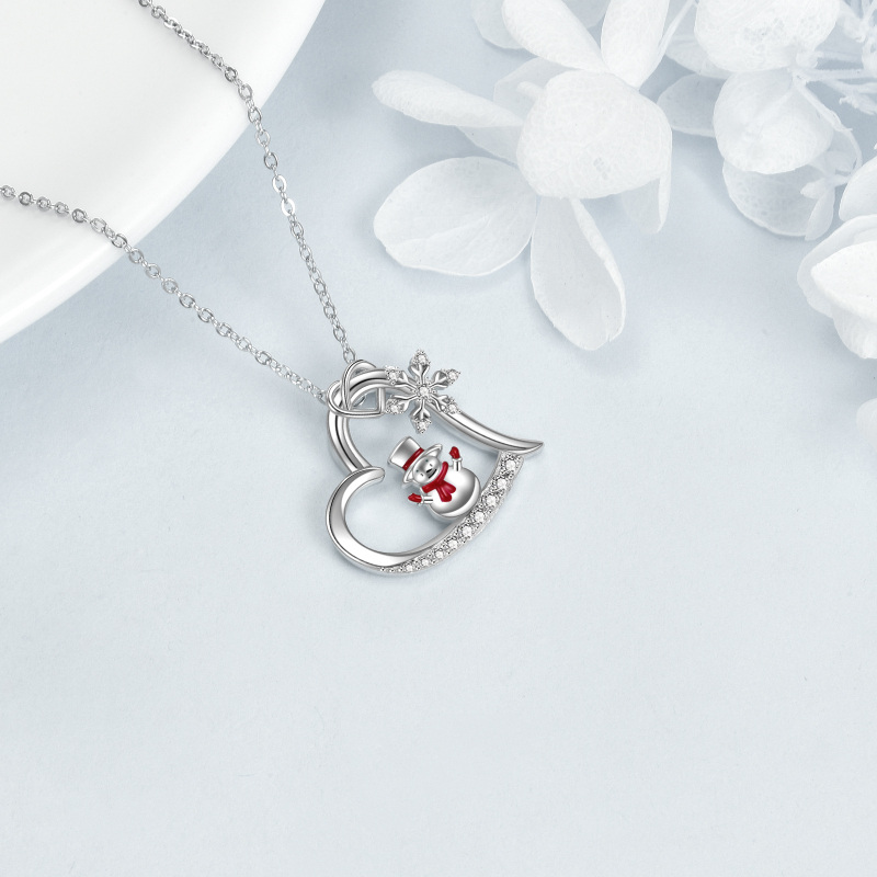 Colar com pingente de floco de neve e boneco de neve em prata esterlina com zircónio cúbic-4