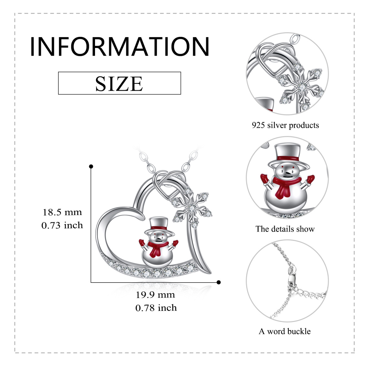 Sterling Silver Circular Shaped Cubic Zirconia Snowflake & Snowman Pendant Necklace-5