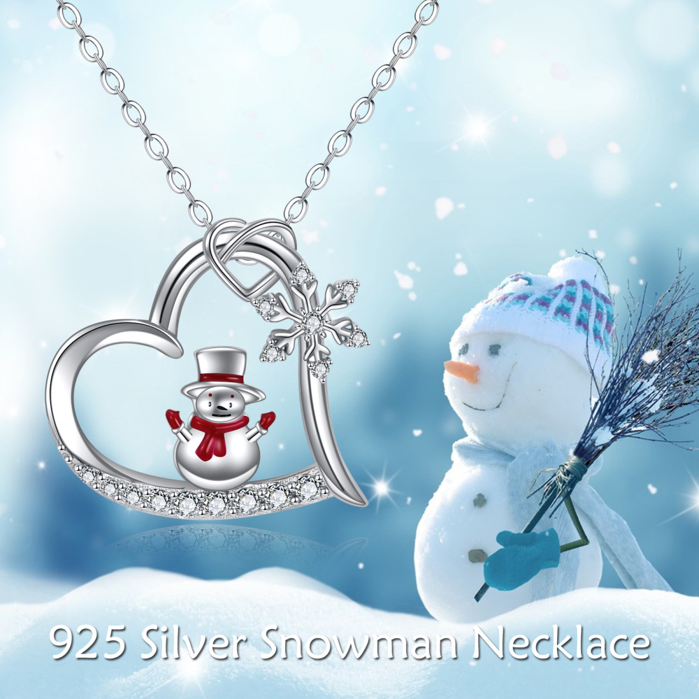 Collar colgante de plata de ley con forma circular y circonitas cúbicas Copo de nieve y mu-6