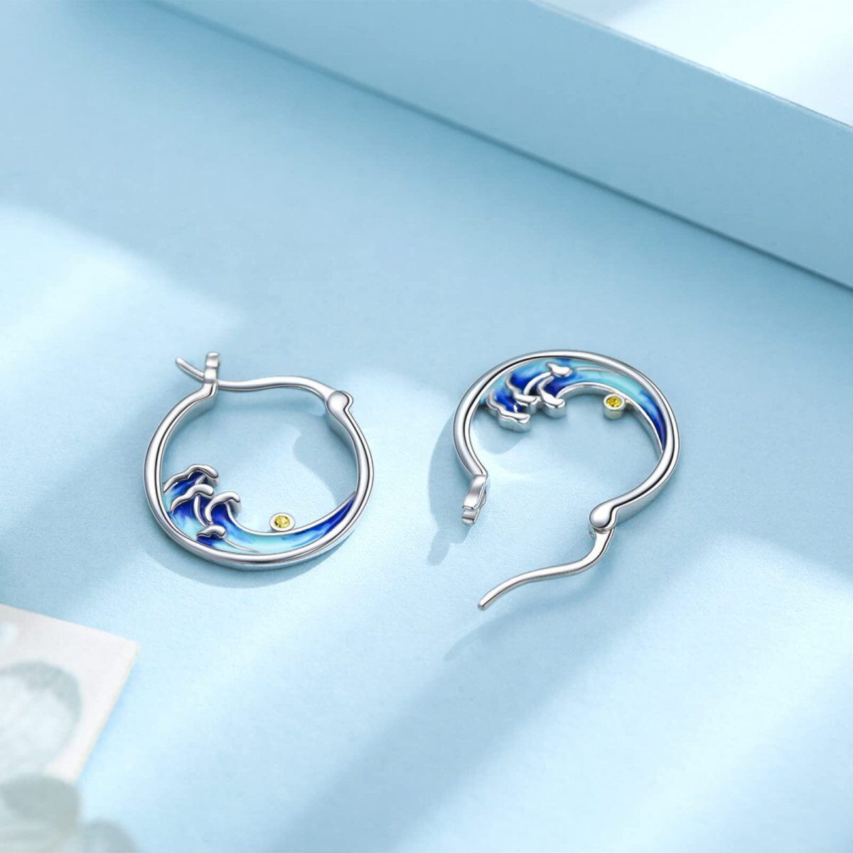 Sterling Silver Circular Shaped Cubic Zirconia Spray Hoop Earrings-5