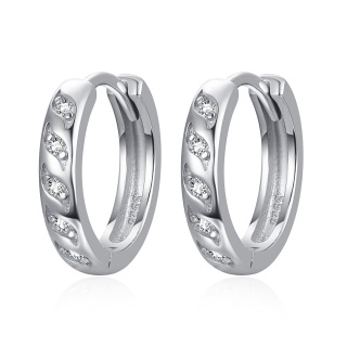 Sterling Silver Circular Shaped Cubic Zirconia Spray Hoop Earrings-23