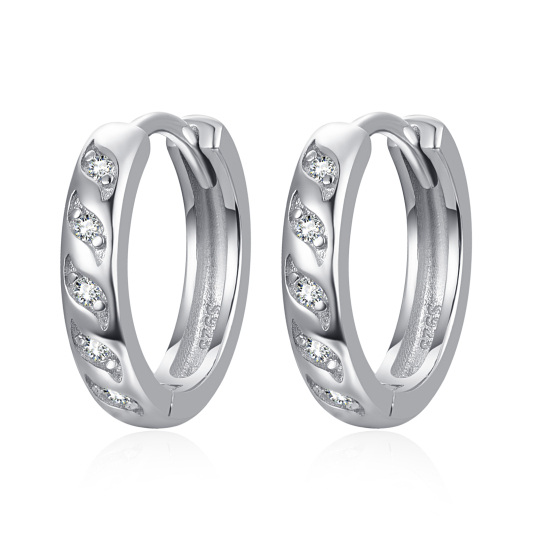 Sterling Silver Circular Shaped Cubic Zirconia Spray Hoop Earrings