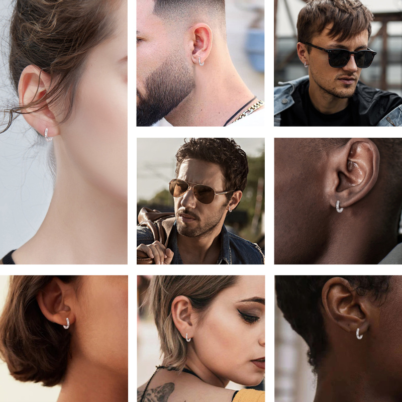 Sterling Silver Circular Shaped Cubic Zirconia Spray Hoop Earrings-3