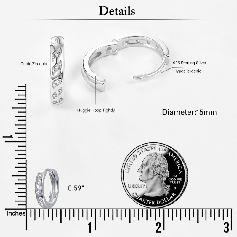 Sterling Silver Circular Shaped Cubic Zirconia Spray Hoop Earrings-5