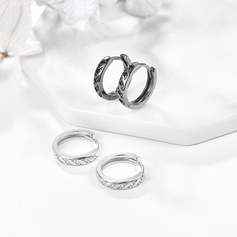 Sterling Silver Circular Shaped Cubic Zirconia Spray Hoop Earrings-6