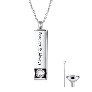 Sterling Silver Circular Shaped Cubic Zirconia Square Urn Necklace for Ashes with Engraved Word-4