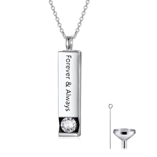 Sterling Silver Circular Shaped Cubic Zirconia Square Urn Necklace for Ashes with Engraved Word