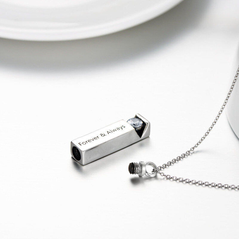 Plata de ley Circular en forma de Circonita Cuadrada Urna Collar para cenizas con la palab-3