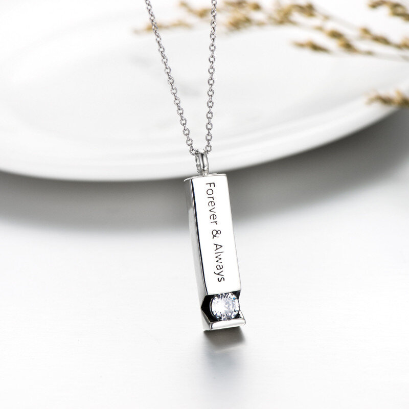 Plata de ley Circular en forma de Circonita Cuadrada Urna Collar para cenizas con la palab-4