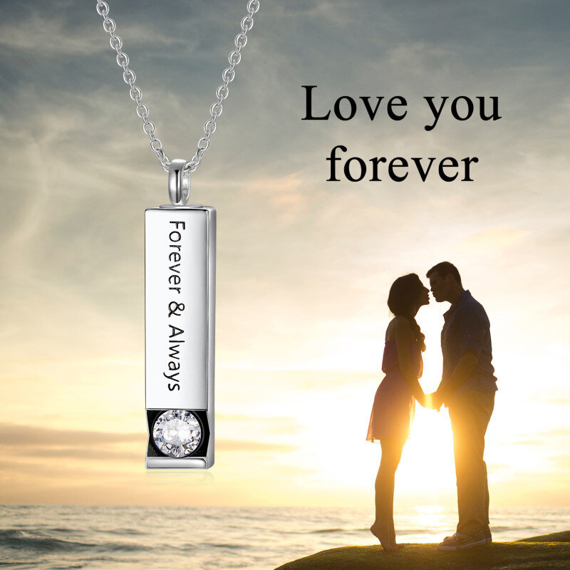 Plata de ley Circular en forma de Circonita Cuadrada Urna Collar para cenizas con la palab-5