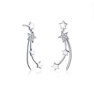 Sterling Silver Circular Shaped Cubic Zirconia Star Drop Earrings-27