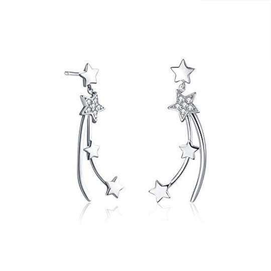 Sterling Silver Circular Shaped Cubic Zirconia Star Drop Earrings