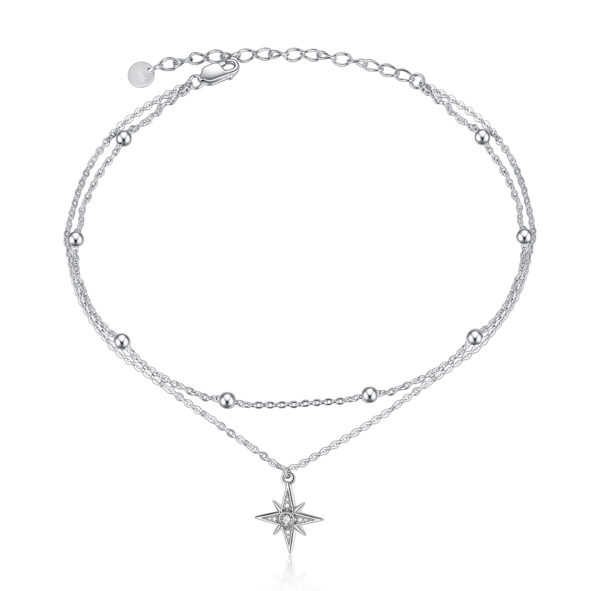 Sterling Silber kreisförmig Cubic Zirkonia Star mehrschichtige Fußkettchen-1