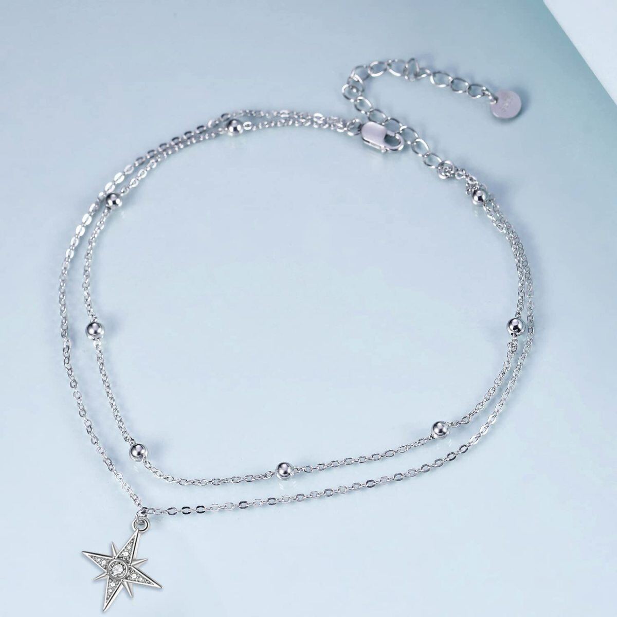 Sterling Silber kreisförmig Cubic Zirkonia Star mehrschichtige Fußkettchen-3