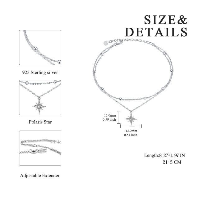 Sterling Silver Circular Shaped Cubic Zirconia Star Multi-layered Anklet-4