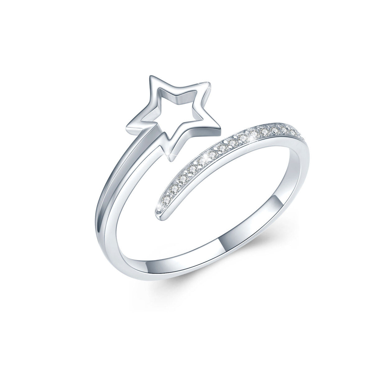 Bague ouverte en argent sterling avec étoile en zircone cubique de forme circulaire-1