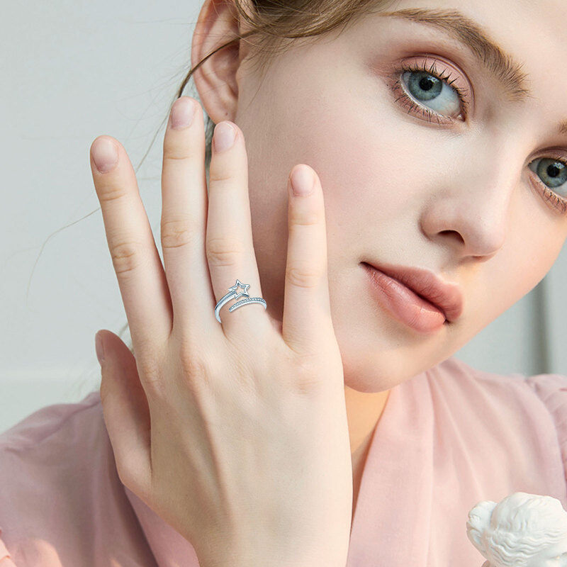 Sterling Silver Round Shaped Cubic Zirconia Star Open Ring-2