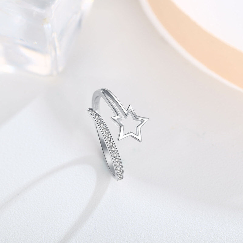 Sterling Silver Round Shaped Cubic Zirconia Star Open Ring-6