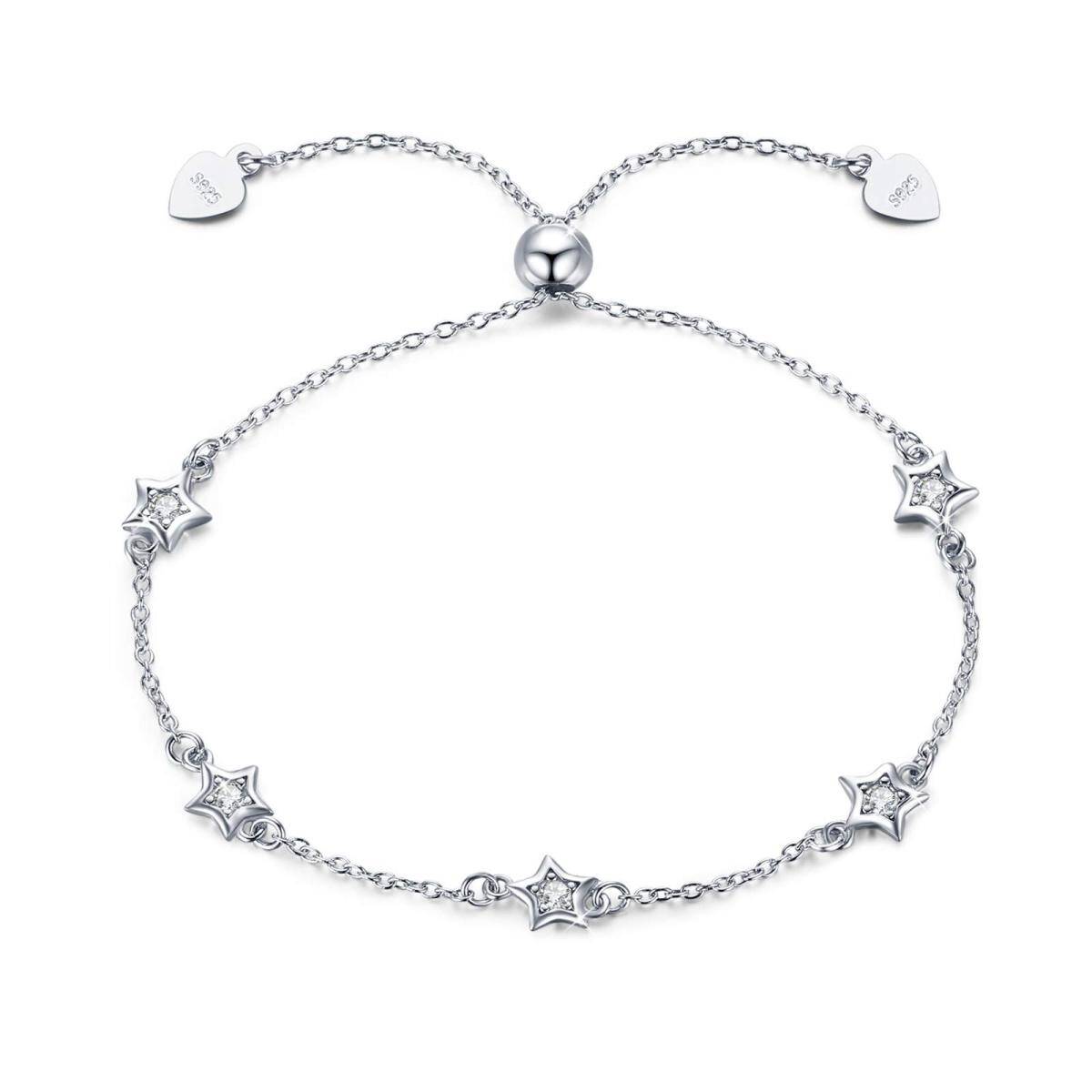 Sterling Silber kreisförmig Cubic Zirkonia Star Anhänger Armband-1