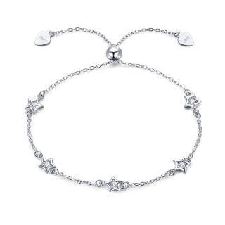 Sterling Silver Circular Shaped Cubic Zirconia Star Pendant Bracelet-40