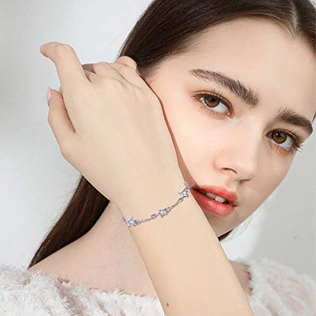 Pulsera de plata de ley con forma circular y estrella de circonita-2