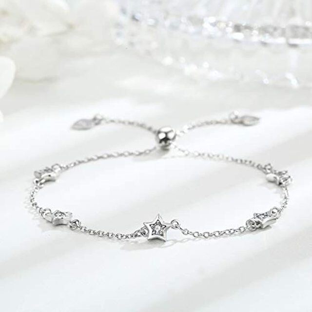 Sterling Silver Circular Shaped Cubic Zirconia Star Pendant Bracelet-3