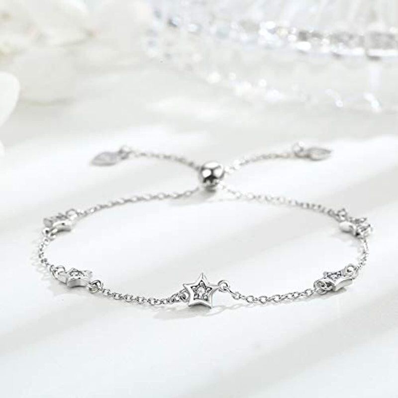 Sterling Silver Circular Shaped Cubic Zirconia Star Charm Bracelet-3