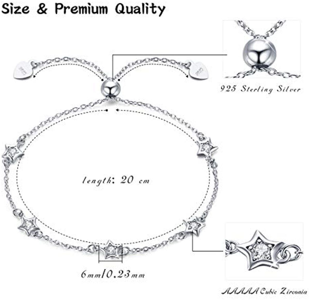 Sterling Silber kreisförmig Cubic Zirkonia Star Anhänger Armband-4