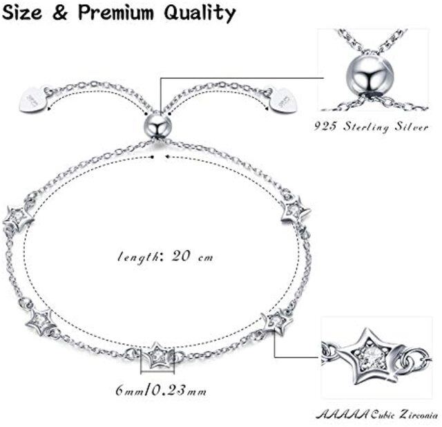 Sterling zilveren cirkelvormige cubic zirkonia ster hanger armband-4