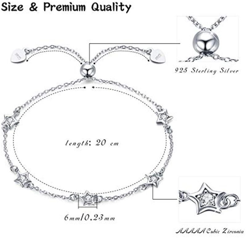 Sterling Silver Circular Shaped Cubic Zirconia Star Charm Bracelet-4