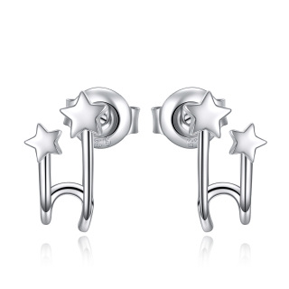 Sterling Silver Circular Shaped Star Stud Earrings-24