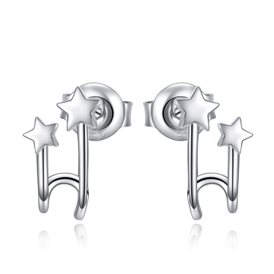 Sterling Silver Circular Shaped Star Stud Earrings