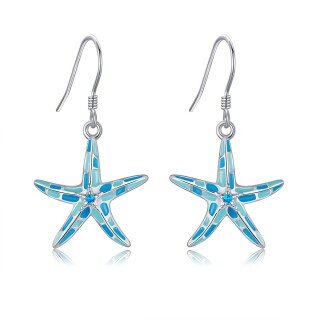 Sterling Silver Circular Shaped Cubic Zirconia Starfish Drop Earrings-25