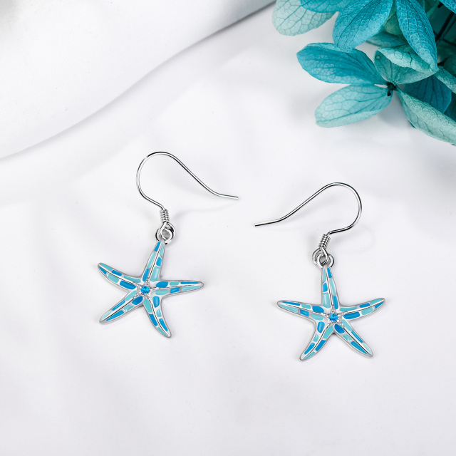 Sterling Silver Circular Shaped Cubic Zirconia Starfish Drop Earrings-3