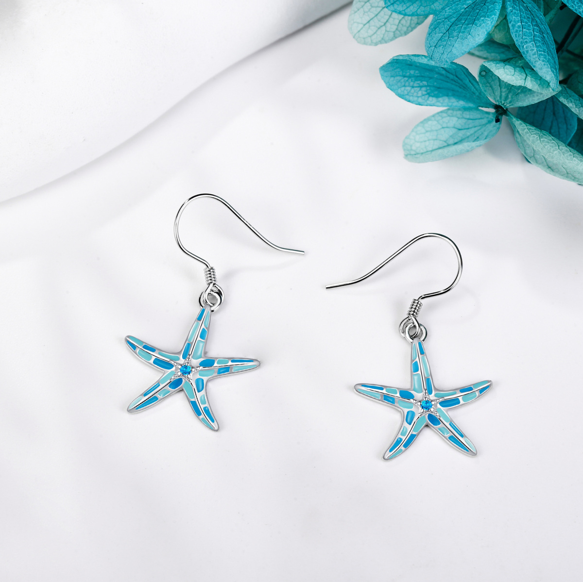 Starfish Stud Earrings Sterling Silver with Cubic Zirconia Center Antique Finish Starfish Stud Earrings Sterling Silver with Cubic Zirconia Center Antique Finish
