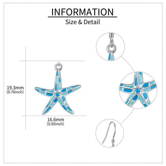 Pendientes circulares de plata de ley con forma de estrella de mar de circonita-5