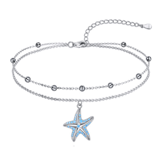 Cavigliera multistrato in argento sterling a forma di circolare con stella di zirconia cub