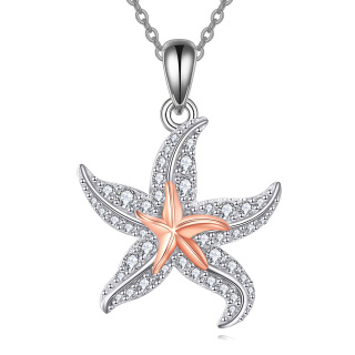 Sterling Silver Circular Shaped Cubic Zirconia Starfish Pendant Necklace-20