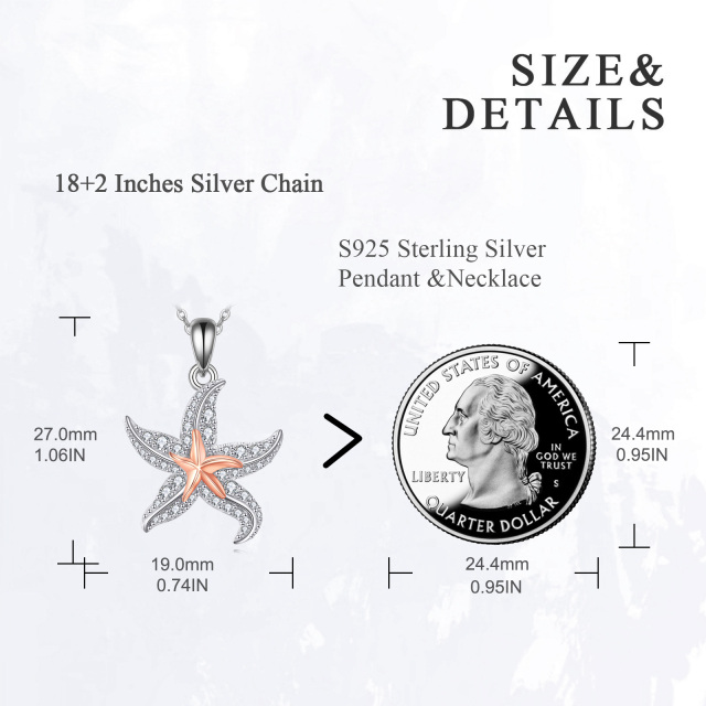 Sterling Silber kreisförmig Cubic Zirkonia Seestern Anhänger Halskette-5