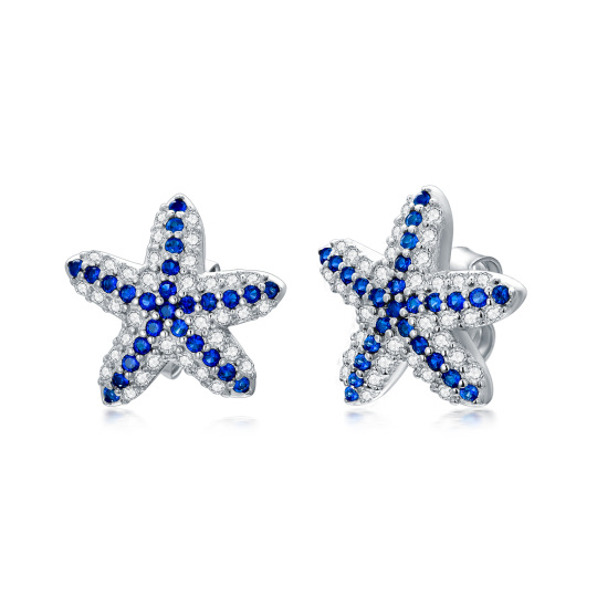 Sterling zilveren cirkelvormige Cubic Zirconia Starfish Stud Oorbellen