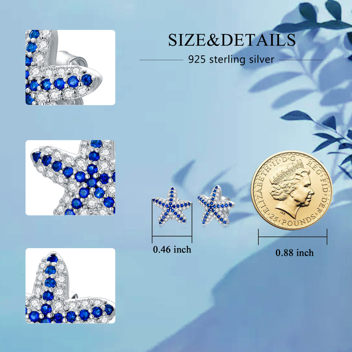 Sterling zilveren cirkelvormige Cubic Zirconia Starfish Stud Oorbellen-5