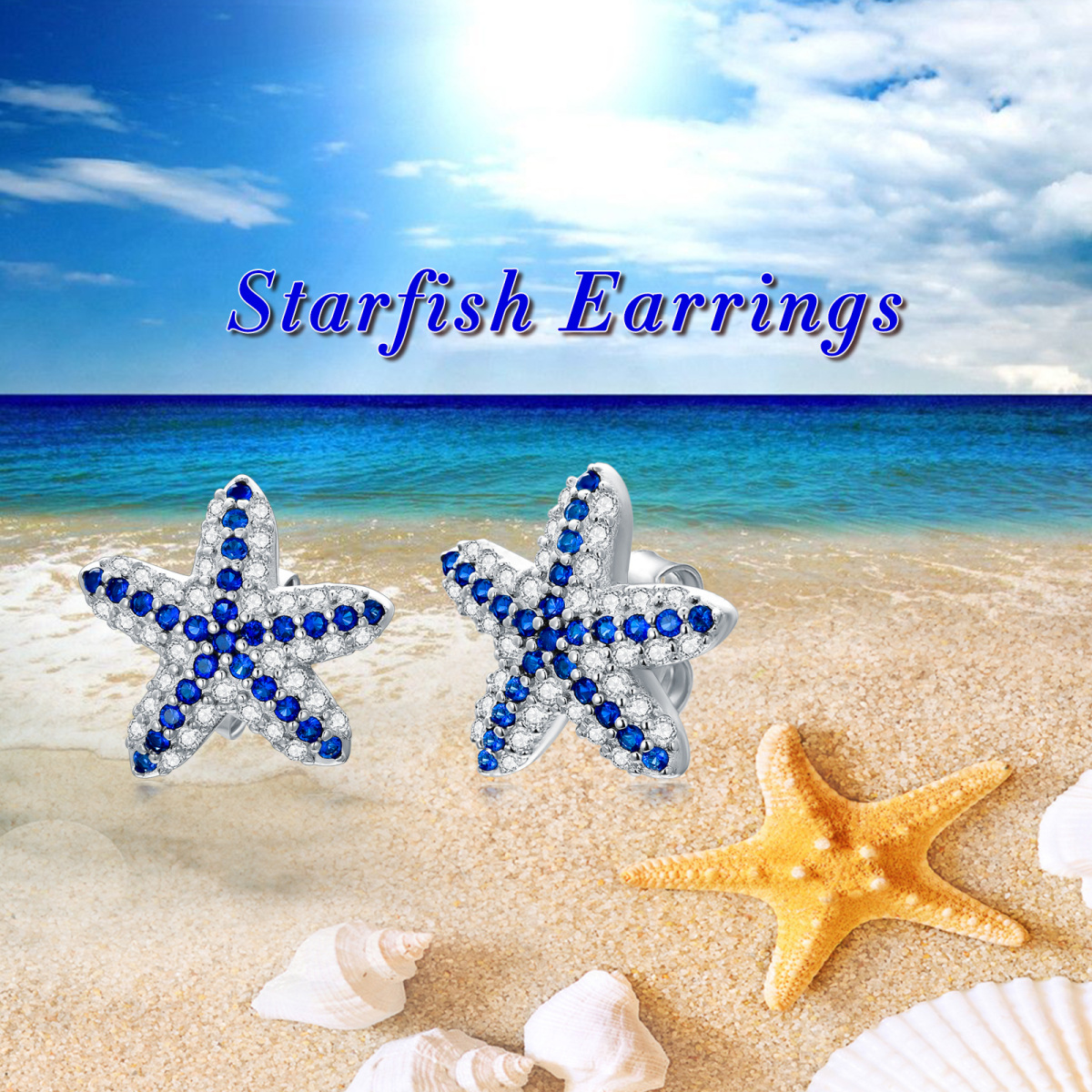 Sterling zilveren cirkelvormige Cubic Zirconia Starfish Stud Oorbellen-6