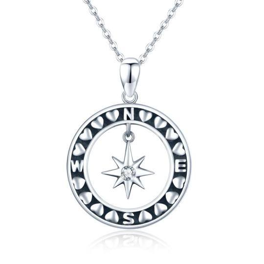 Sterling Silver Circular Cubic Zirconia Stars Pendant Necklace With Initial Letter For Unisex