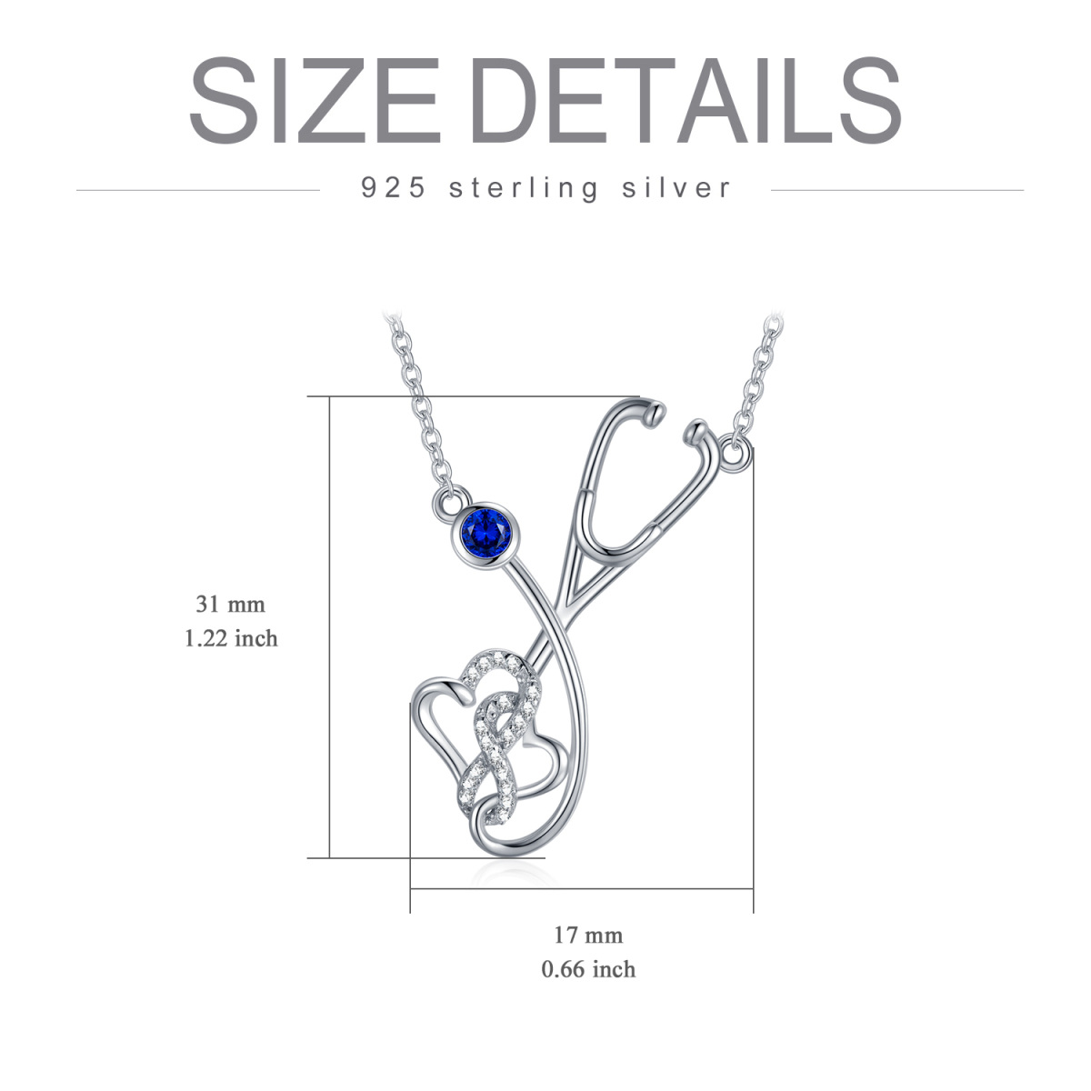 Sterling Silver Circular Shaped Cubic Zirconia Stethoscope Pendant Necklace-7