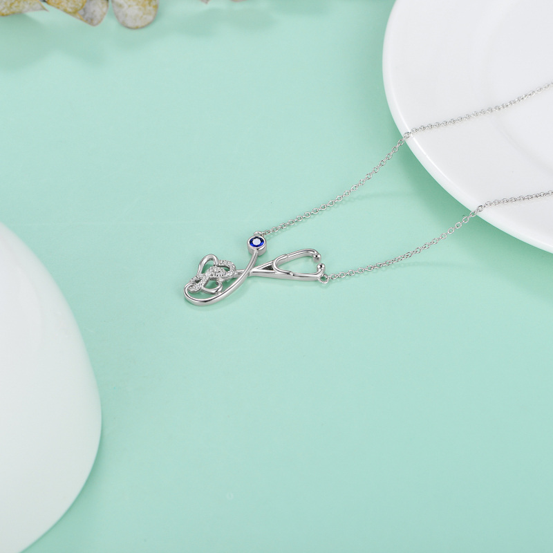 قلادة سماعة الطبيب من الفضة الإسترلينية بتصميم دائري مرصعة بالزركونيا المكعبة-4