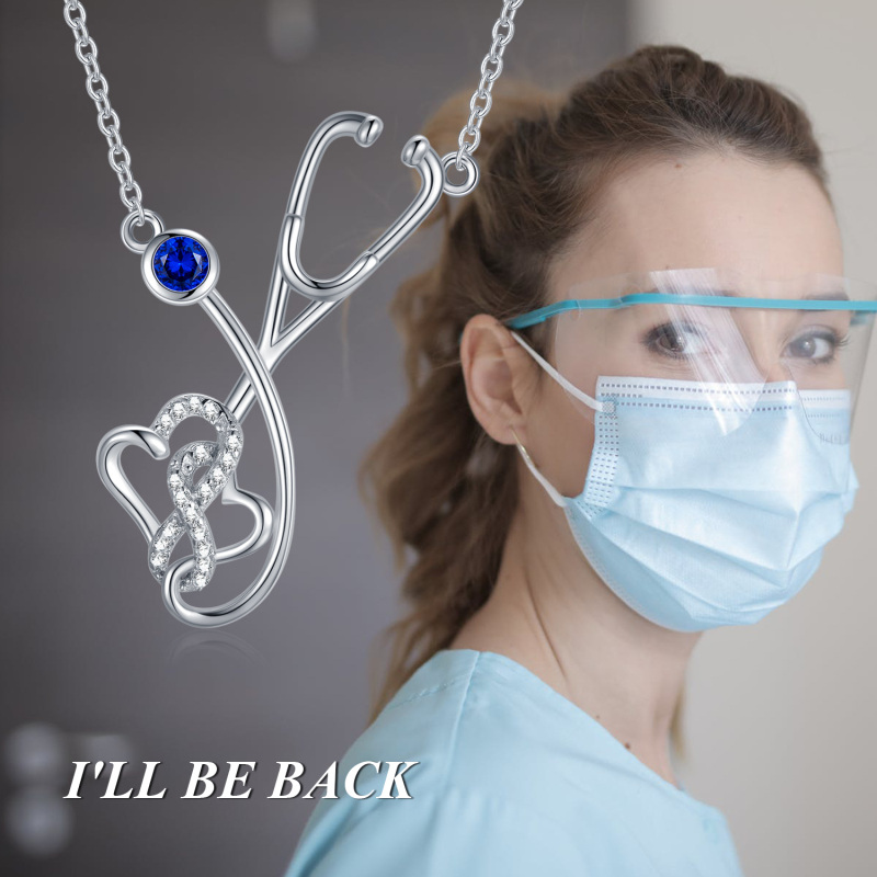 قلادة سماعة الطبيب من الفضة الإسترلينية بتصميم دائري مرصعة بالزركونيا المكعبة-5