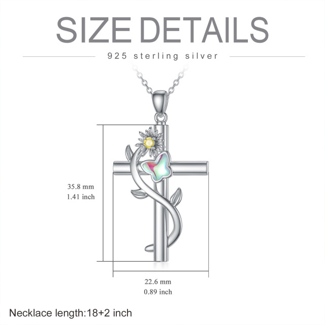 Sterling Silber kreisförmig Cubic Zirkonia Sonnenblume & Kreuz Urne Halskette für Asche-6